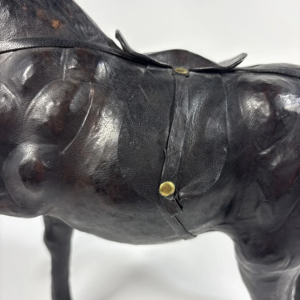 Vintage Leather Wrapped Horse Figurine 16 X 11 In Black Equestrian Western Decor